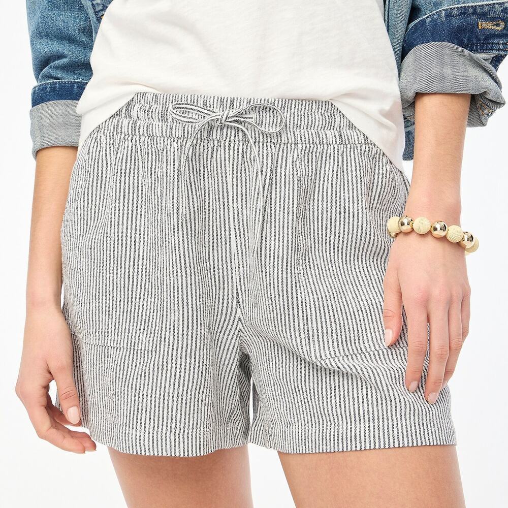J.Crew Linen Blend Drawstring Short Black And White Stripe Size XXS